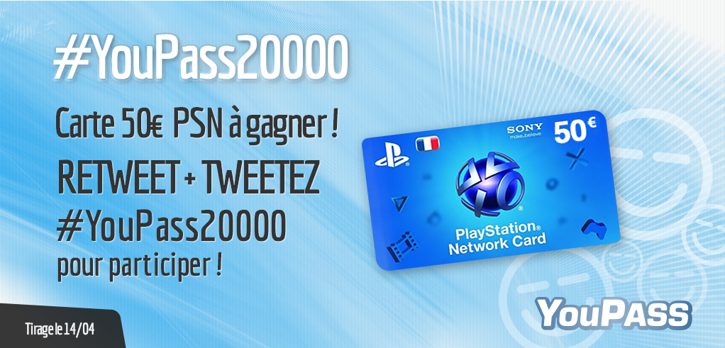 YouPassFR's tweet photo. Retweet + Tweet avec #YouPass20000 pour gagner 50€ PSN ! Payez vos cartes PSN par téléphone => http://t.co/tUF58rNEJ1 http://t.co/NSLeZ3MWuV
