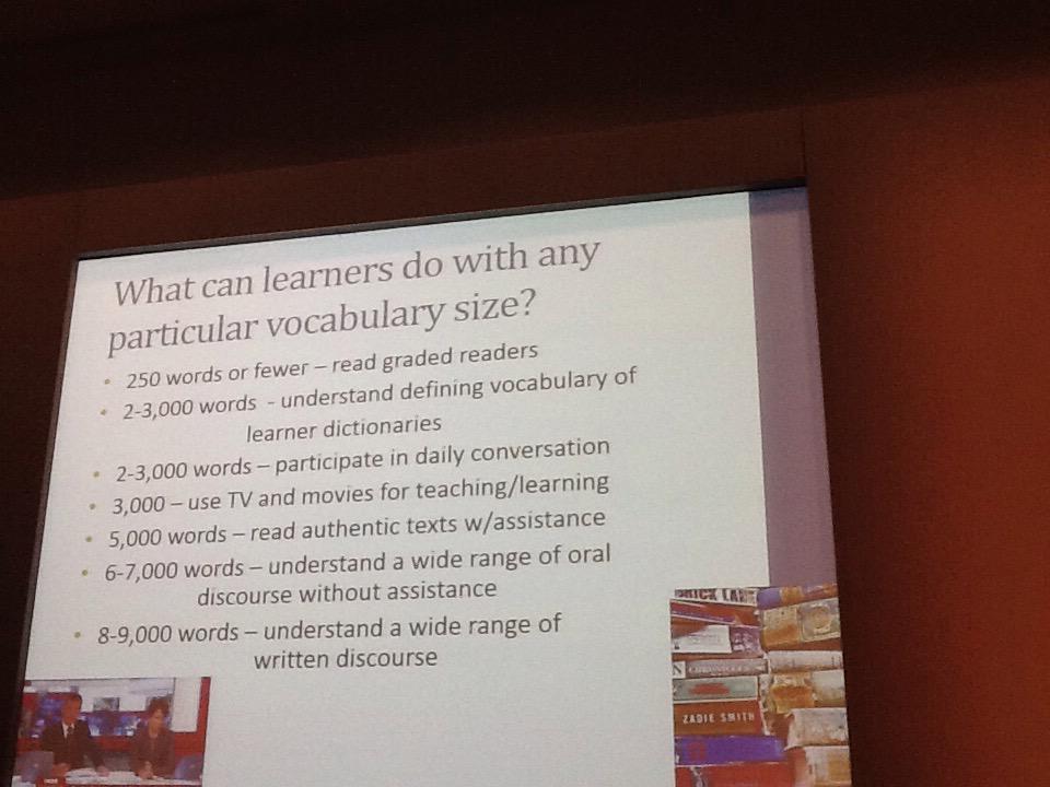 sandymillin's tweet photo. #iatefl Schmitt What can you do with different levels of vocab? http://t.co/buuoJIqUwi
