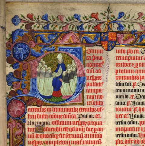 Henry Chichele (b.1364), Abp of Canterbury, died #otd 1443. Here in Chichele Breviary [LPL MS69f.1r.]