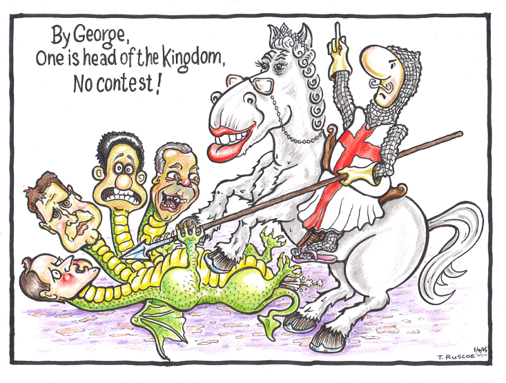 Tim_Ruscoe's tweet photo. A little cartoon for #stgeorgesday and the #election2015 #England #queen #cartoon http://t.co/F5s7TOe0Uq