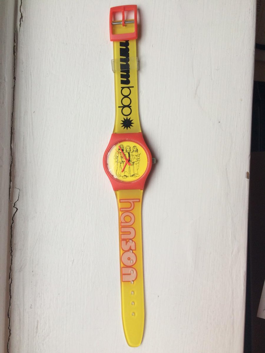 steviegpro's tweet photo. In honor of The 18th anniversary of Hanson's Mmmbop hitting #1, here's an official Mmmbop wristwatch http://t.co/DcneeEMqNY