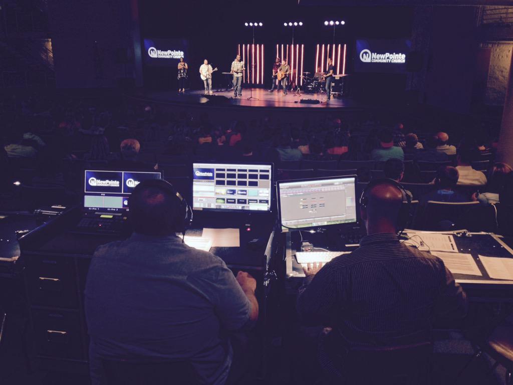 adamcbien's tweet photo. Production team rocking it for campus 5 launch. @ecihonv @NewPointeChurch #HelloWooster #portablechurch #multisite http://t.co/psbyUfAb0T