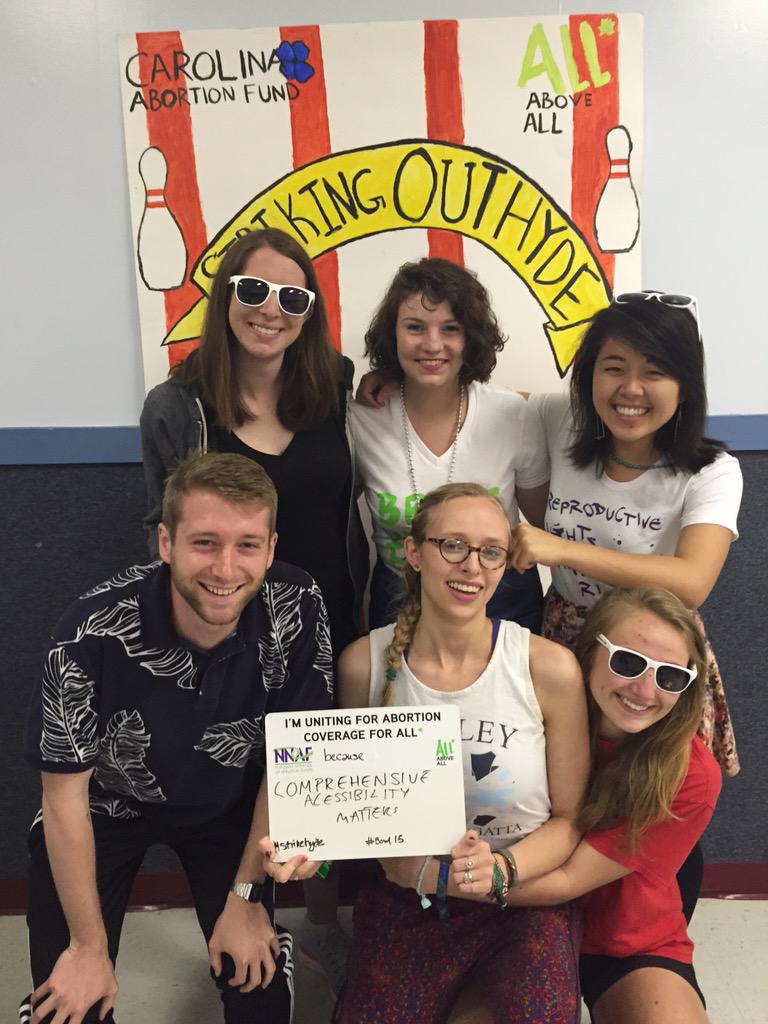 SURJ_UNC's tweet photo. Striking out Hyde with @NCAbortionFund at #bowl15 bc comprehensive accessibility matters! http://t.co/uj5W4mswRl