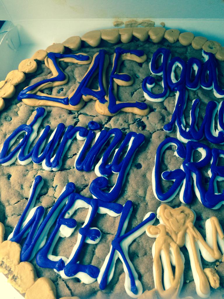 Thank you <a href="/LaTechPhiMu/">PHI MU ╳ ALPHA LAMBDA</a> for the delicious cookie cake and for wishing us good luck during Greek Week!