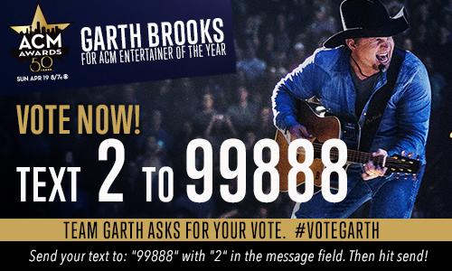 garthbrooks's tweet photo. Hit RT &amp; VOTE GARTH NOW #ACMAwards50

Text “2” to “99888”

- TeamGarth #VoteGarth http://t.co/RXTdmr6icv