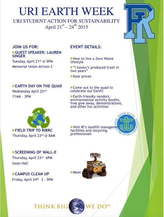 RhodySenate's tweet photo. Get ready for Earth Week and a whole week of awesome events by URI Student Action for Sustainability!! 🌎♻️ http://t.co/h3ijXkeDYy