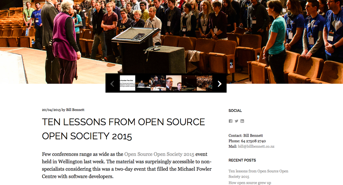 GridAKL's tweet photo. Plenty of food for thought here in the @billbennettnz 's run down on #OSOS2015 http://t.co/kAdulI9hsB  #opensource http://t.co/weTARZGDY4