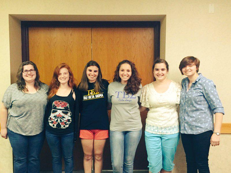 New exec board! Pres- Shelby, VPM -Teresa, VPSP - Lauren, Sec- Miranda, Treas- Josie Fell, Alum Sec- Tabitha.