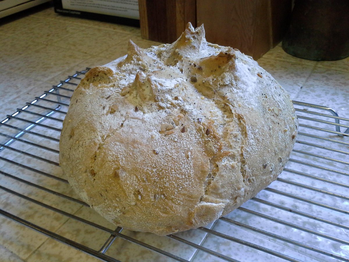 OoberRoadie's tweet image. My 1st attempt @ a Multi-Grain Boule. Dense, with good texture &amp;amp; great taste. #MakeYourOwnBread #SanDiego