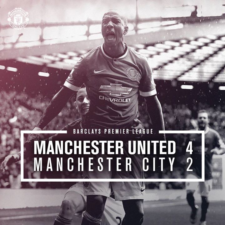 ManUtd_ID's tweet photo. Permainan menyerang United membawa mereka mengalahkan City dengan skor 4-2. Manchester is RED! http://t.co/ChpjrgDi8o