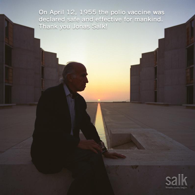 salkinstitute's tweet photo. Today marks the 60th anniversary of the #polio vaccine! We honor #JonasSalk's legacy #endpolio #health #science http://t.co/y2ES9733DH