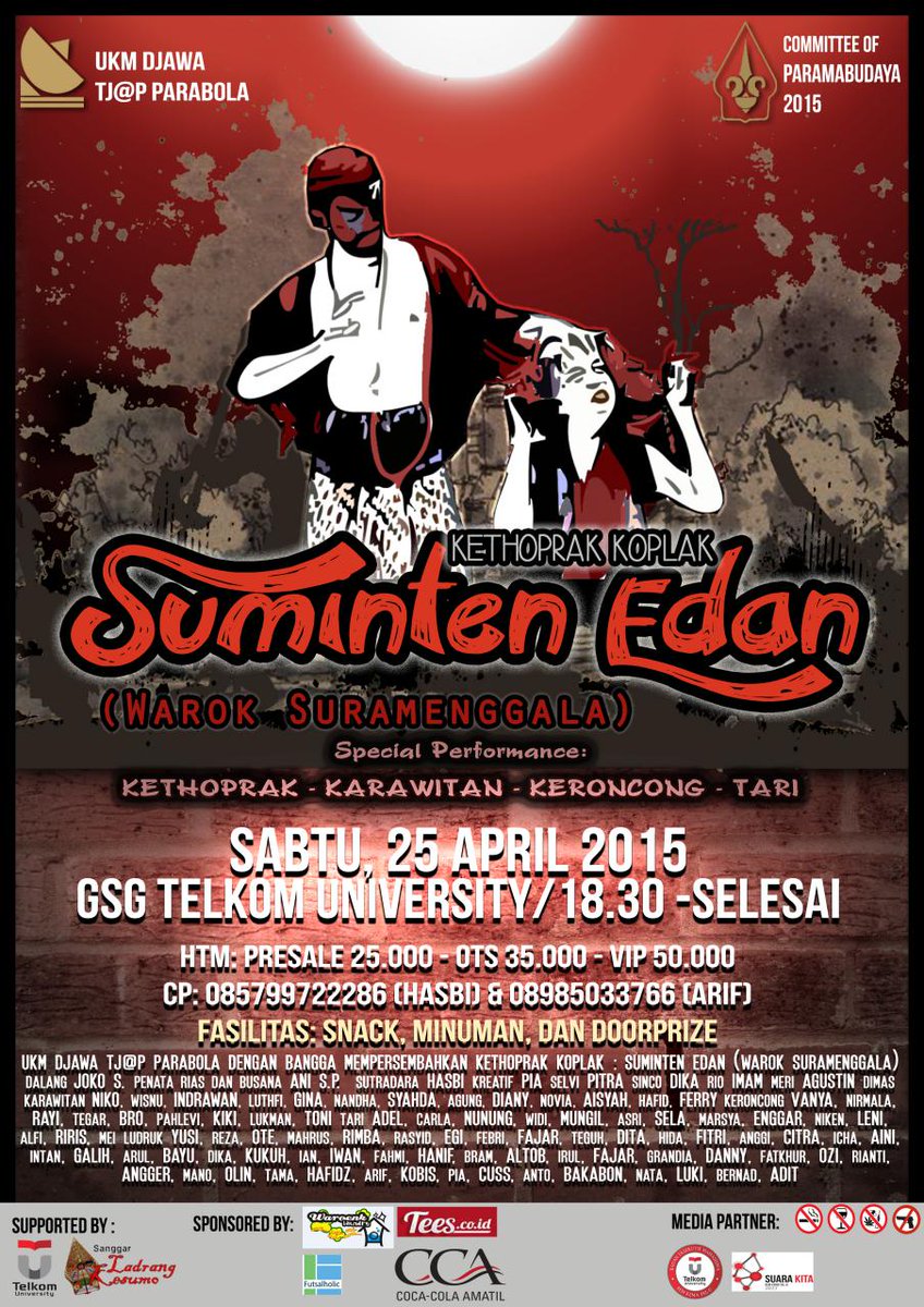 InfoUnivTelkom's tweet image. @Tjap_Parabola presents Ketoprak Koplak- &quot;SUMINTEN EDAN WAROK SURAMENGGALA&quot; Sabtu, 25 April 2015