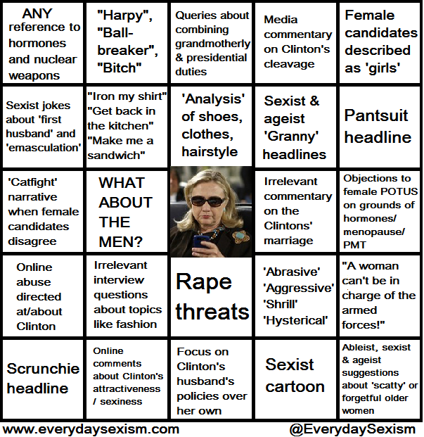 Clinton is officially running for President - have your #EverydaySexism bingo card to hand #HillaryForAmerica