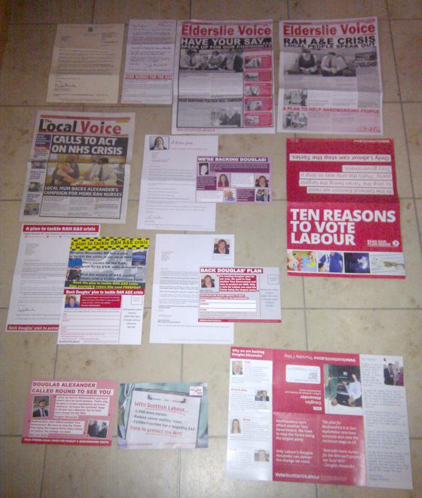 moroc's tweet photo. Can anybody beat the amount of Labour leaflets I have? Douglas Alexander is my local #PrintKing #A3Baby #200gsm http://t.co/zRjjC79UNW