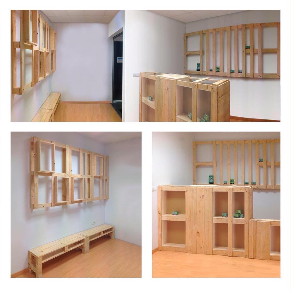 Gracias al diseño de <a href="/vldarquitectos/">vldarquitectos</a> a base de palets, estamos acondicionando el recibidor de nuestras instalaciones