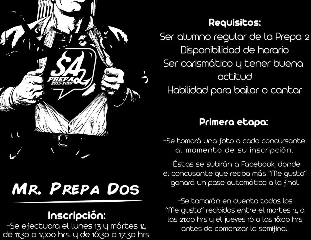 SAprepa2's tweet photo. 🔷Las bases para ser el próximo ¡MISTER PREPA 2!🔷 ¡Convence a tus amigos y haz que participen! http://t.co/RVZdUegwf8