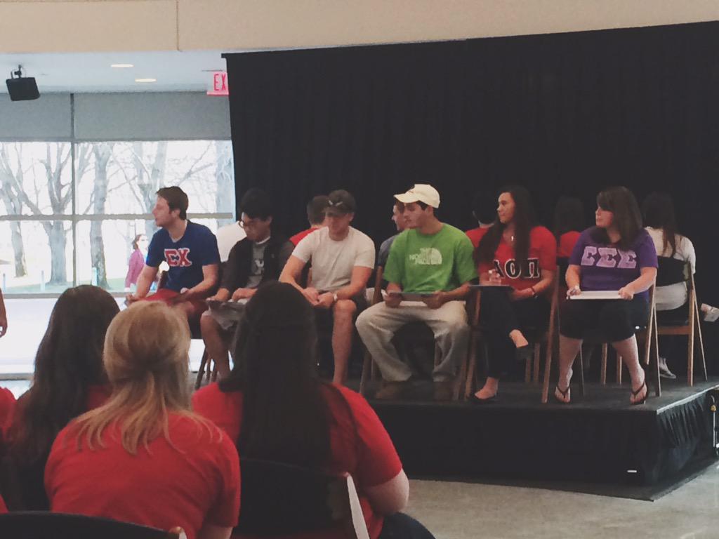 BryantTriSigma's tweet photo. Tri Sigma at the Newlywed game during Greek Week!! 👯 http://t.co/vRnT19k3AX