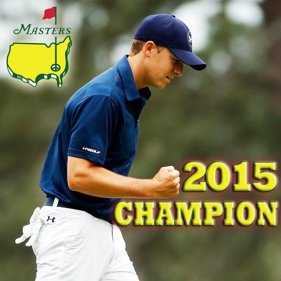 LonghornNetwork's tweet photo. And that's how it's done. Jordan Spieth wins the 2015 Masters. #HeirJordan #HookEm http://t.co/25zopeICUg