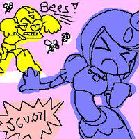 badmegamanart's tweet photo. I guess you could say this drawing is the BEE'S KNEES http://t.co/LxSKbM6n8W