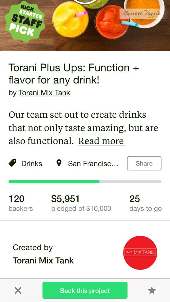 ToraniMixTank's tweet photo. 25 days to go & only $49 away from 60% funding for our new product #PlusUps! Spread the word: http://t.co/sk9jXodDZk http://t.co/2JFaHbAjl2