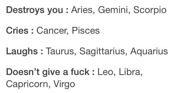 the signs when insulted (sassyastrology.tumblr.com)