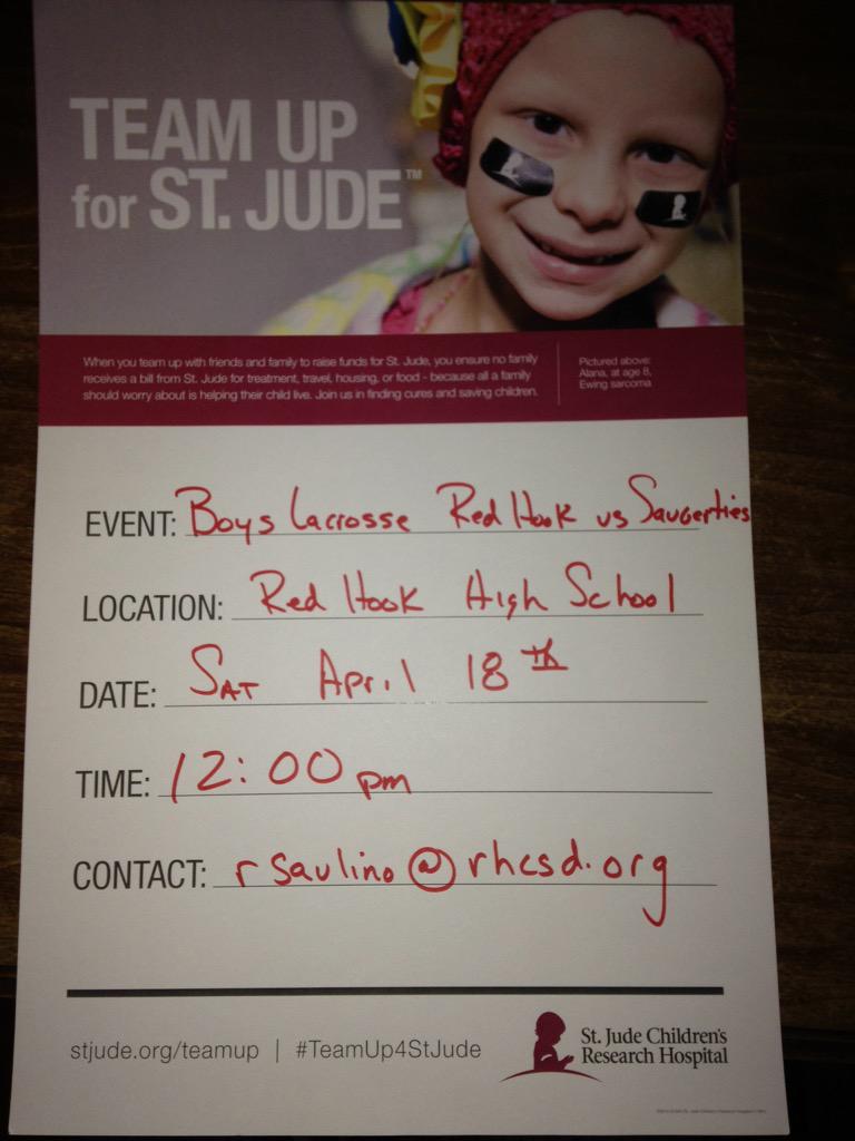 RedHookLacrosse's tweet photo. Spread the word! #TeamUp4StJude http://t.co/QawALSY8T1