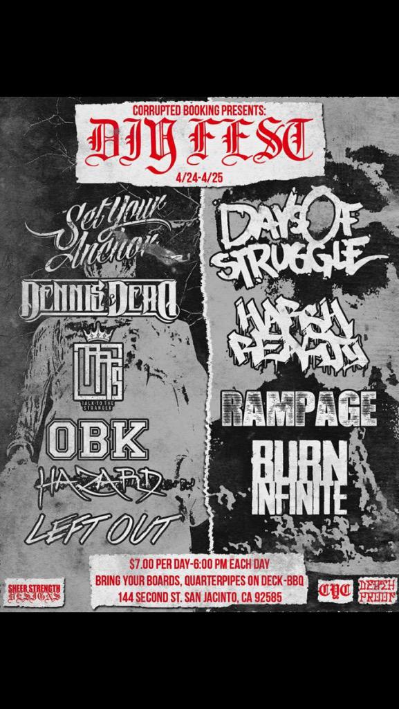 April 24th lets party w/ our boys in <a href="/onbrokenknees/">on broken knees </a> @dennisisdead <a href="/HazardHC/">Hazard</a> <a href="/LeftOutCa/">Left Out</a> @to_stranger <a href="/CorruptedShows/">corrupted booking</a>