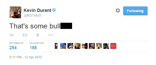 SportsCenter's tweet photo. Russell Westbrook will face automatic 1-game suspension after 16th technical of year. Kevin Durant (@KDTrey5) reacts: http://t.co/5ARtcYUneB