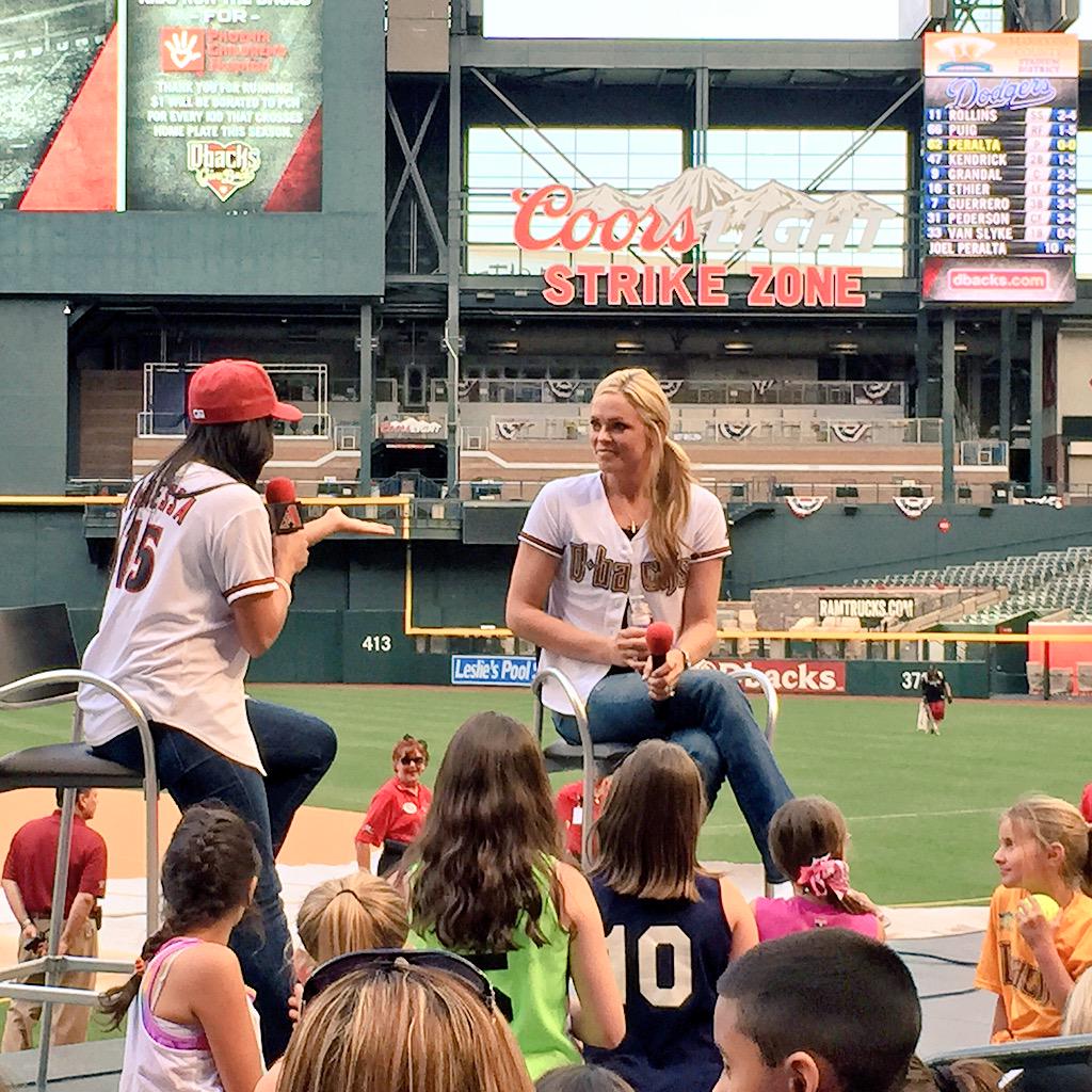 Dbacks's tweet photo. Young #Dbacks fans and aspiring softball players are treated to a post-game Q&amp;A session with @JennieFinch. http://t.co/YCQSbD9qz4