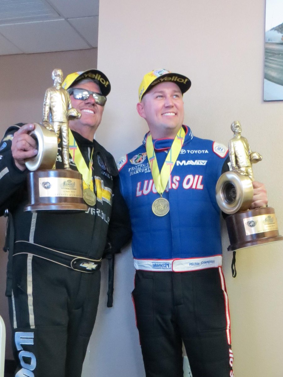 We love this. <a href="/richiecrampton/">Richie Crampton</a> asks <a href="/JFR_Racing/">John Force Racing</a> for a picture in the press room at <a href="/LVMSStrip/">The Strip at LVMS</a>! #NHRAVegas