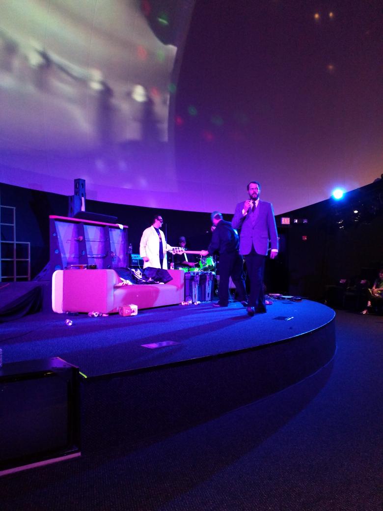 AstroPopDC's tweet photo. From last night: The @AtomicMosquitos and Professor Watson Herbusch. #C2YN #YurisNight http://t.co/Qlyw4Jv73S