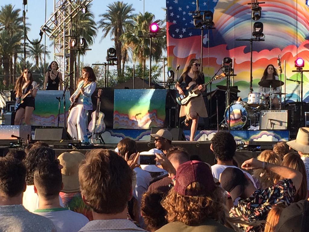 shad_powers's tweet photo. Haim jumps up with Jenny Lewis to play "Girl on Girl" @coachella http://t.co/CkEo2lwmW3