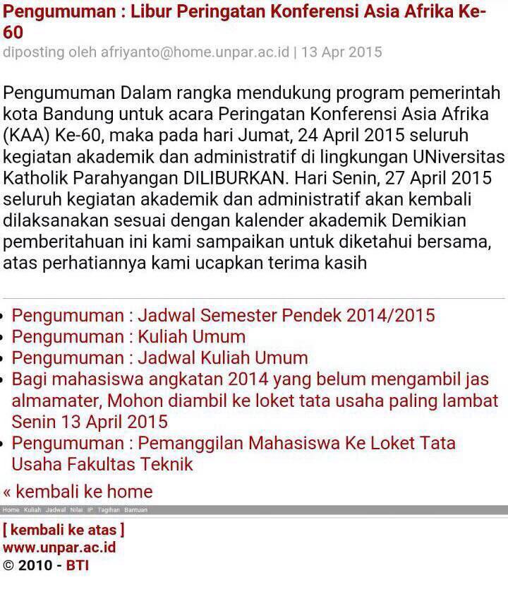Pengunguman Libur Hari Jumat tanggal 24 April 2015 Peringatan KAA ke-60.