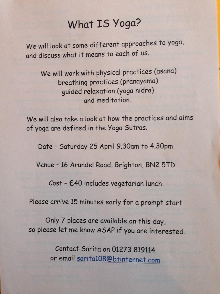Yoga day in Brighton for anyone who wants to learn more about #Yoga  <a href="/BrightonNewsJo/">Jo Wadsworth</a> <a href="/BPECfairplanet/">BPECfairplanet</a>