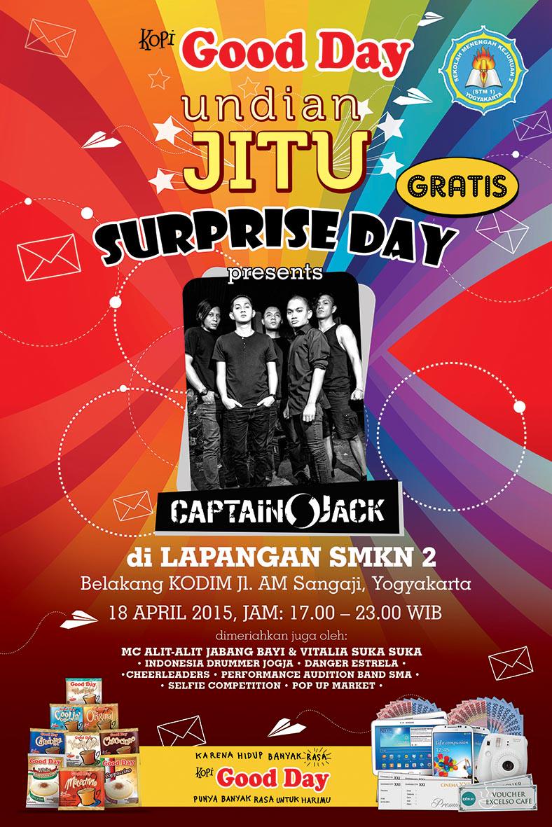 captainjackband's tweet photo. Ngamen selanjutnya: @GoodDay_JITU Surprise Day! | 18 April 2015 | at SMKN 2 (Jl.AM Sangaji, Jogja) | GRATIS! http://t.co/2hNyMKIFNG