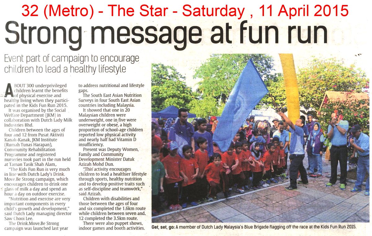 <a href="/staronline/">The Star</a> 11.4.2015 Strong message at fun run <a href="/azizahmohddun/">Azizah Mohd Dun</a> <a href="/KPKM_jkm/">Zulkiply Ramli</a> <a href="/KPWKM/">KPWKM</a> @ISM_HQ <a href="/JPWanita/">JPW</a> <a href="/LPPKN/">LPPKN</a> <a href="/NAMNIEW/">WOMEN NAM INSTITUTE</a>