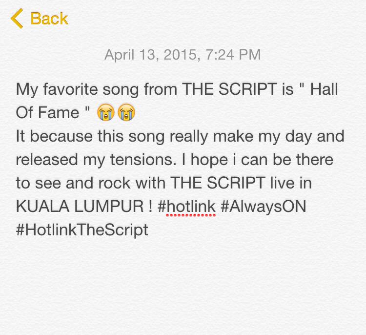 Akram_Haruka1's tweet image. My favorite song from The Script is Hall of fame 😊 #Hotlink #AlwaysOn #HotlinkTheScript