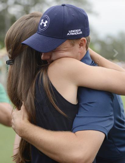 ImTaherSyed's tweet photo. Jordan Spieth and his girlfriend, Annie, after his win last night #USMasters2015 http://t.co/AcDSw4oide