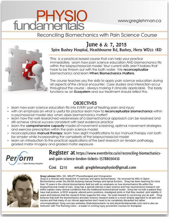 Perform4Sport's tweet photo. Our next workshop will be @GregLehman reconciling biomechanics with pain science details here https://t.co/DWQGnWRo6J http://t.co/ycVT1YipTJ