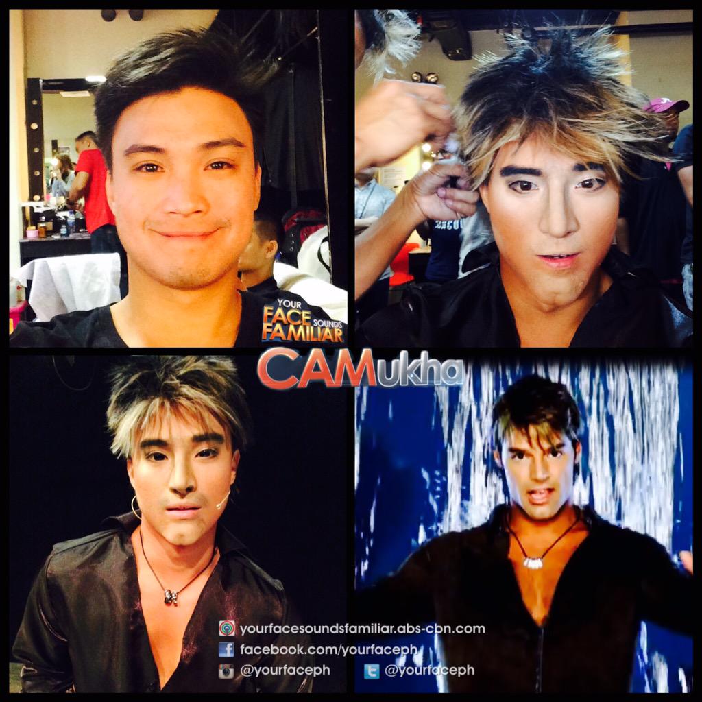 YourFacePH's tweet photo. CAMukha: @TheEdgarAllan transforms into Ricky Martin! #YFSFIcons #makeuptransformation #KaFaceNaKaSoundPa http://t.co/hu2ebR5wUj
