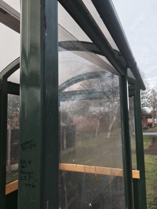 StonydelphWatch's tweet photo. A broken bus shelter in Malham Road today http://t.co/FqV4oxD27G