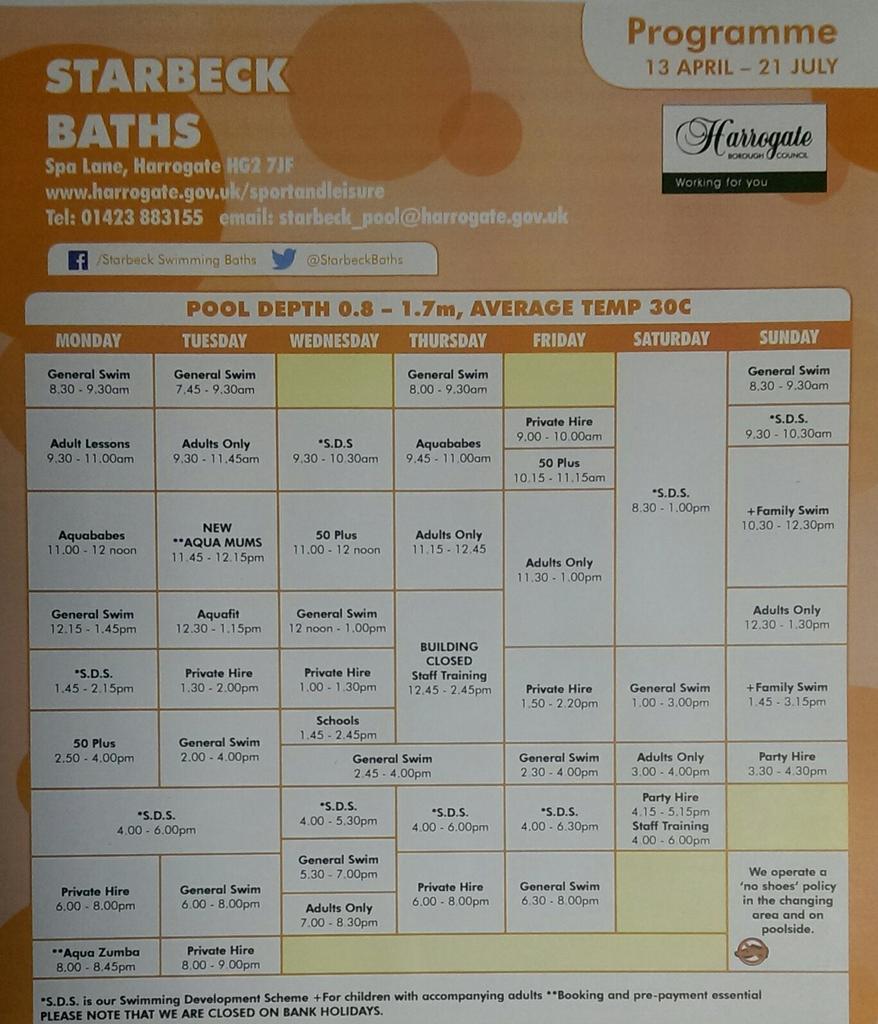 StarbeckBaths's tweet photo. We have a new timetable starting from today. We also have a new exercise session for mums and their baby's. http://t.co/DJJVHuyXg9