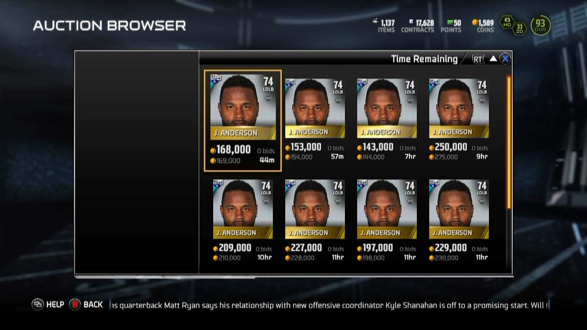 UTAuction's tweet photo. OLB RTTP J. Anderson cheapest 144k. #Xboxone #MUT15 #UTAuction http://t.co/vmgRIoRhlO