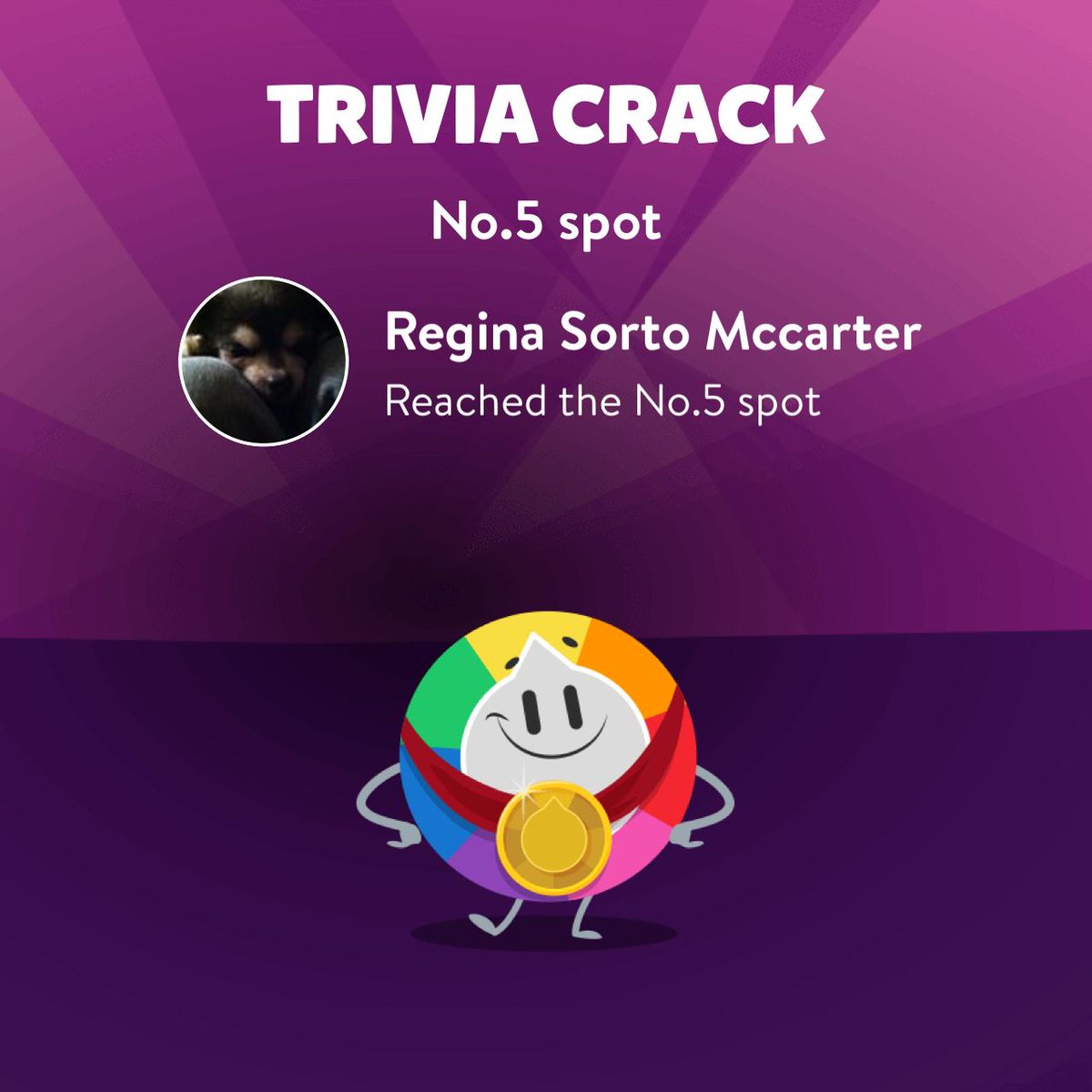 I reached the No.5 spot in the weekly ranking! triviacrack.com/en/landing