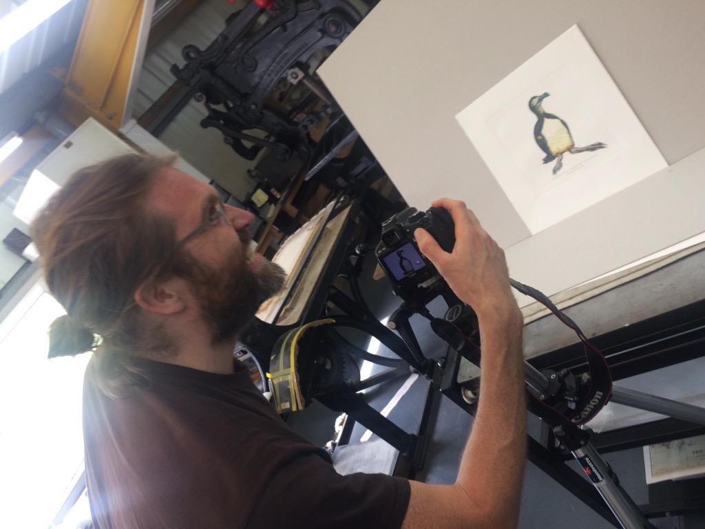 Cataloging an etching suite of missing birds with man giant Oliver Bancroft