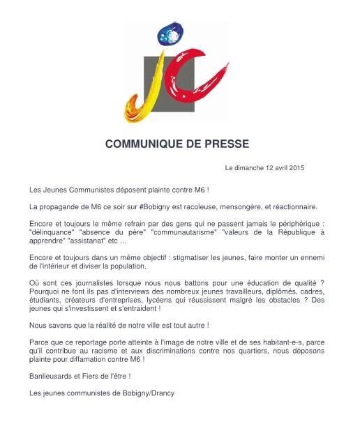 Suite au reportage de <a href="/m6/">M6</a>, les Jeunes Communistes de Bobigny Drancy déposent plainte.
<a href="/AurelieLebelle/">Aurélie Lebelle</a> @WormsTofficiel