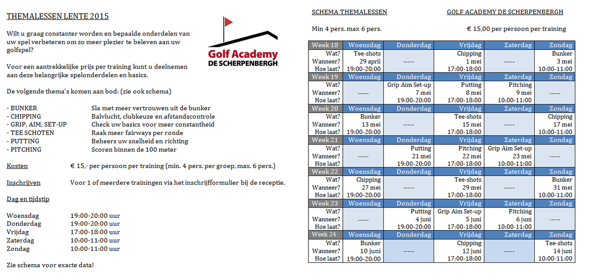 Schrijf je nu in voor de lente themalessen 2015 descherpenbergh.nl/nieuws/333/ #golf #spring #bunker #chipping #pitching