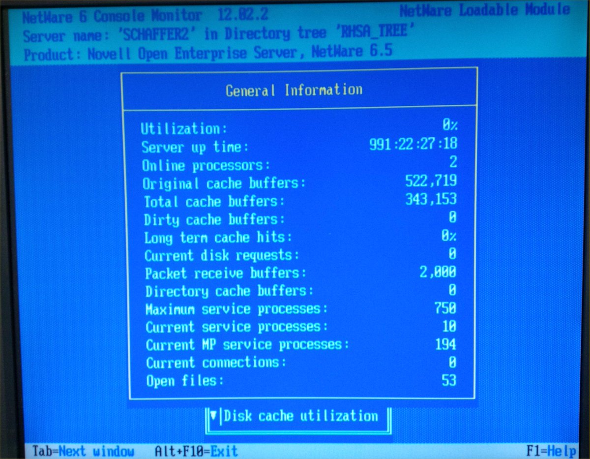 DSchaffer's tweet image. After nearly 3 years had to reboot for hardware reasons #Novell #NetWare