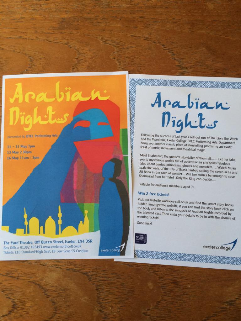 LizzieSquiresx's tweet photo. Come and see @ExeterCollege's Arabian Nights, get your tickets from the Northcott Theatre http://t.co/KNn19iUsQm