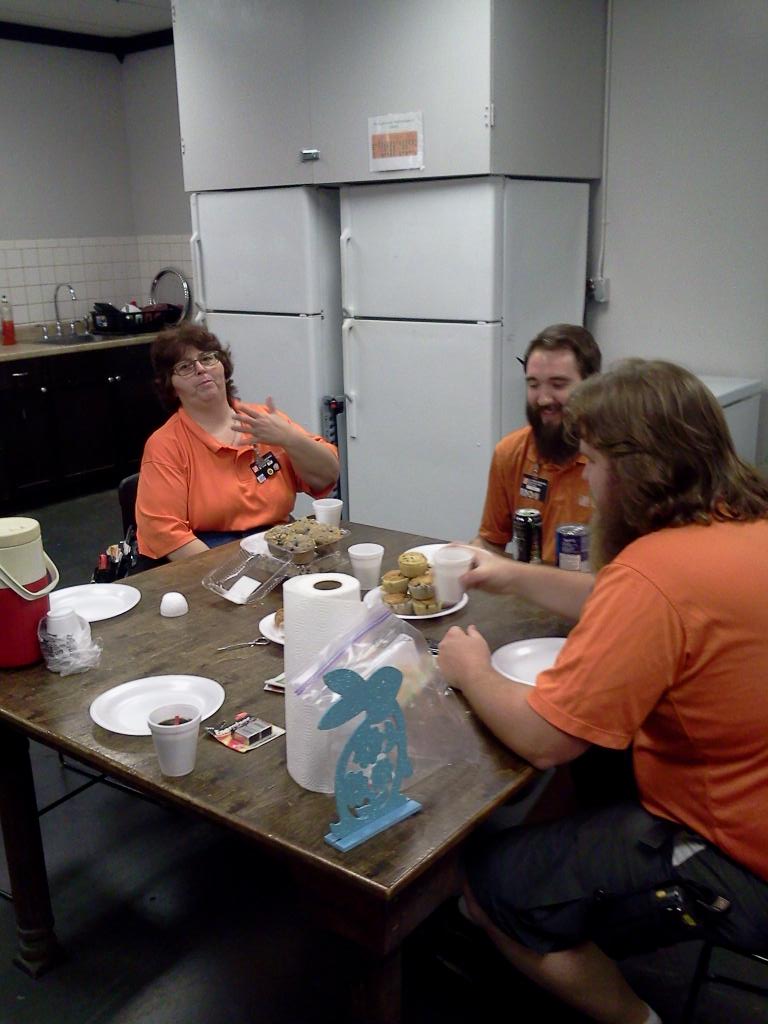 MET team enjoying Muffin Monday...with Strong coffee.<a href="/KTedderMET/">Kari Tedder</a> <a href="/Laineyrock0412/">Elaine Rockenstyre</a>